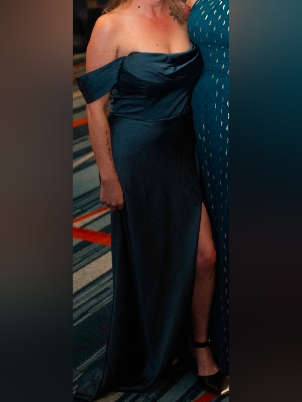 Birdy Grey Dark Teal Off-Shoulder Bridesmaid Dress